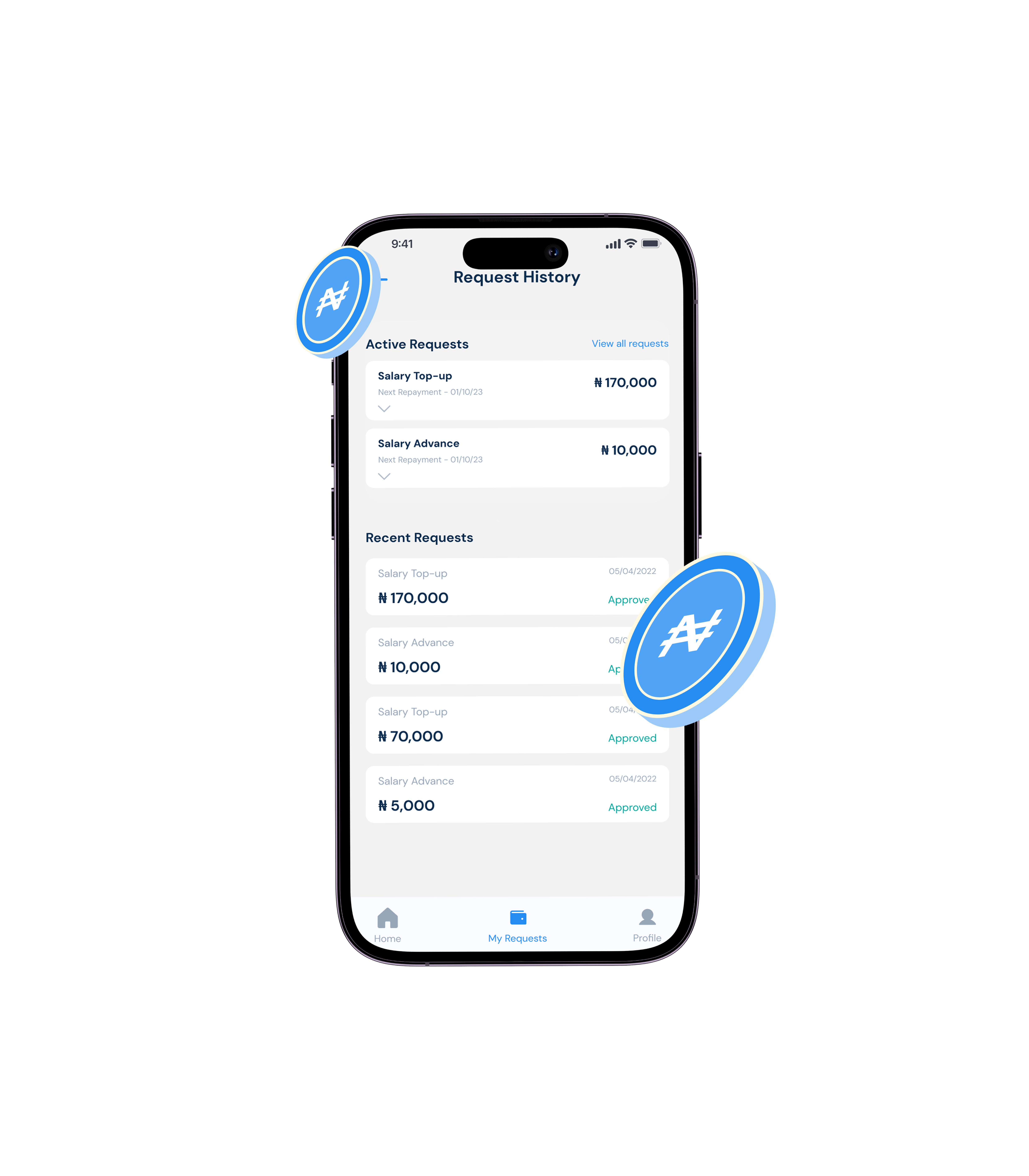 Incash app request history